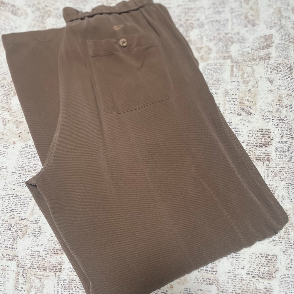 Caribbean 100%silk khaki pants  elastic waist